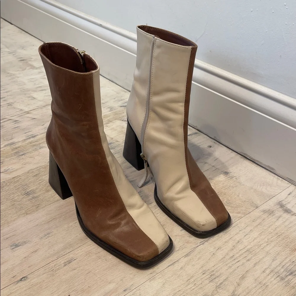 ALOHAS Cream and Brown Heeled Boots - Picture 9 of 10
